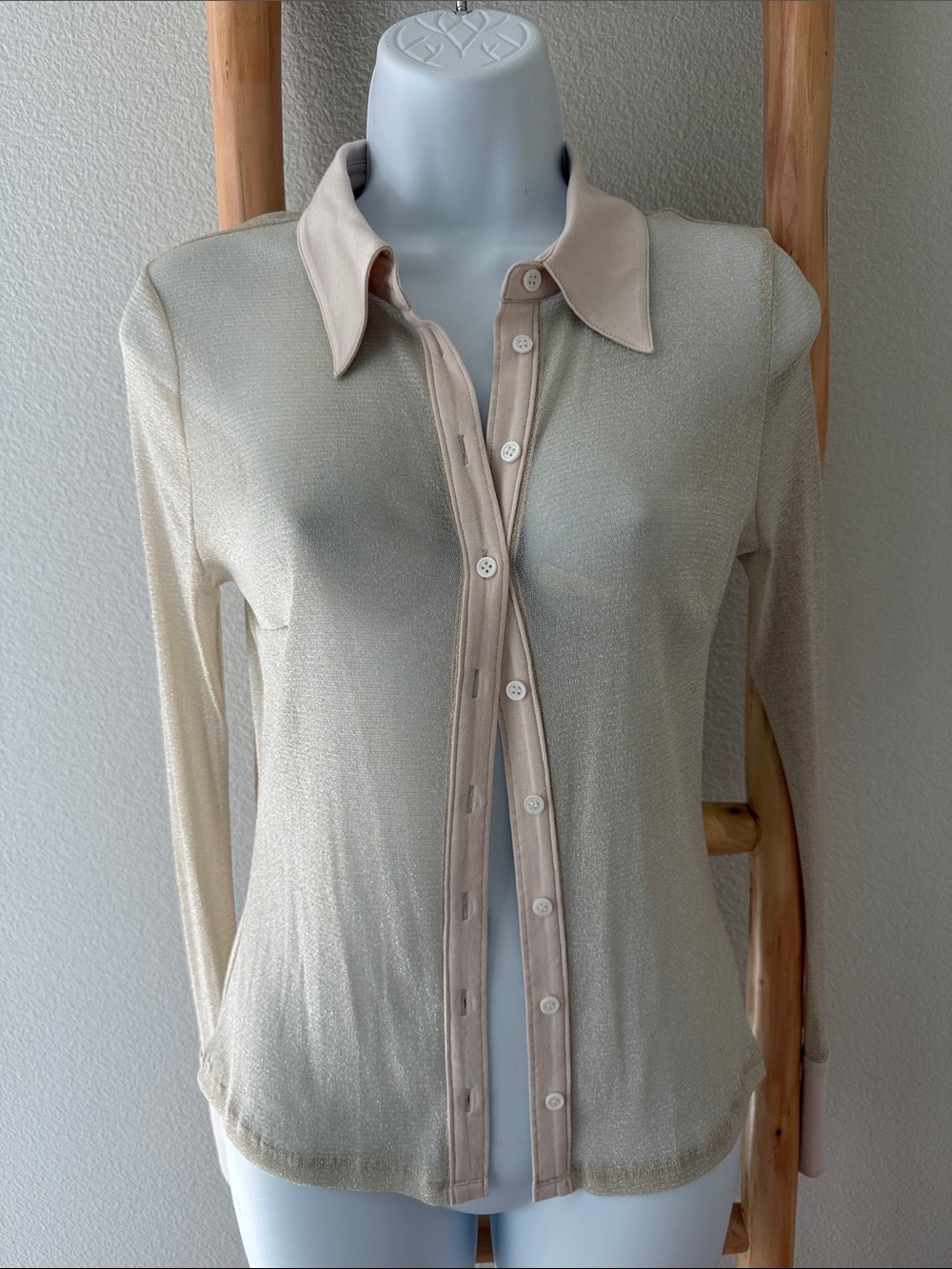 Jonathan Simkhai | Metallic Button-Front Long-Sleeve Top